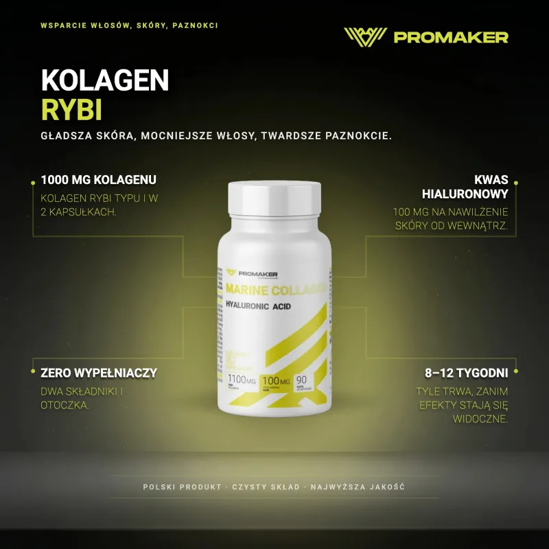 Wsparcie Włosów, Skóry, Paznokci Kolagen Promaker Kolagen Rybi 90kaps – ключевые преимущества и чистый состав